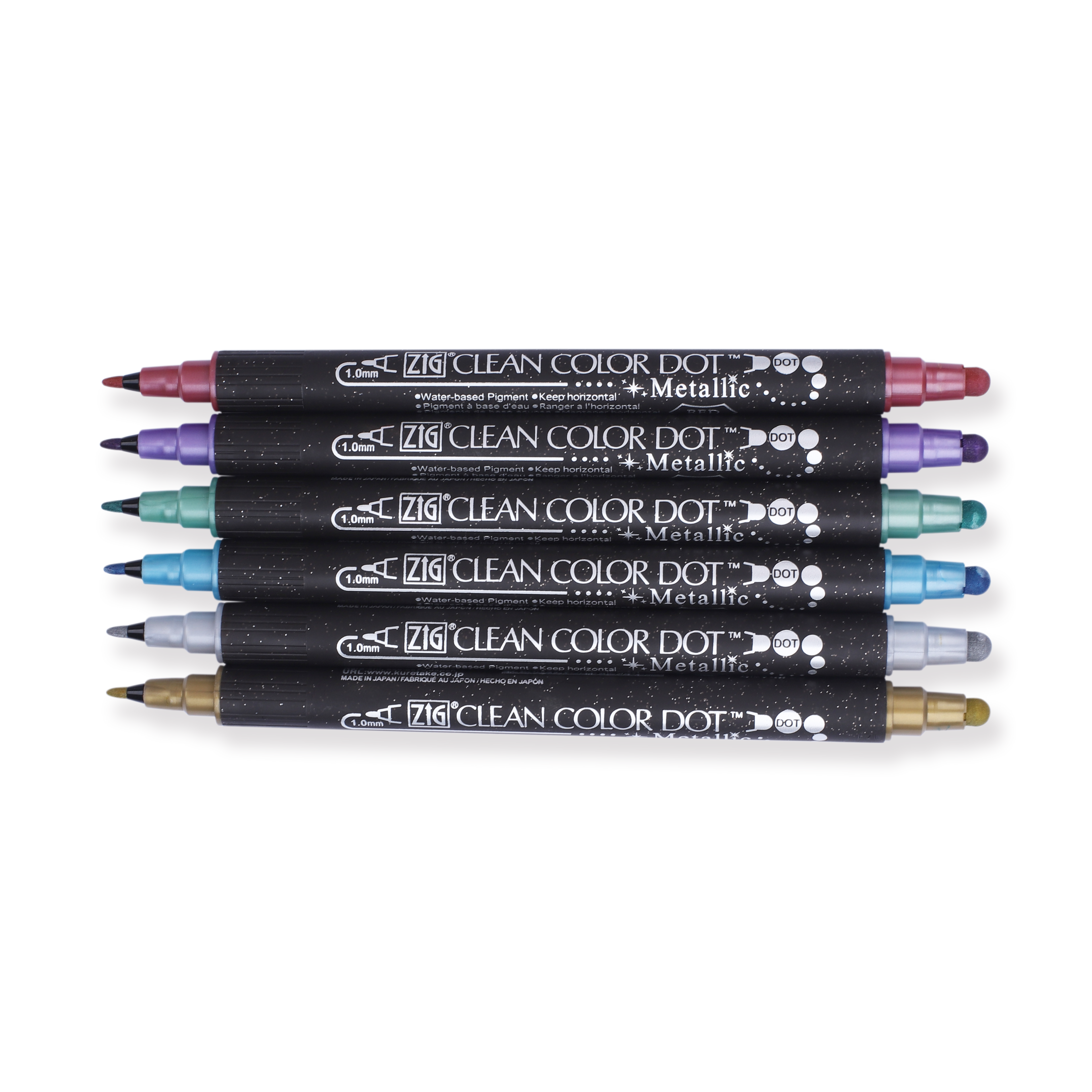 Kuretake Zig Clean Colour Dot Metallic Double-Sided Marker - 6 Color Set - Stationery Pal
