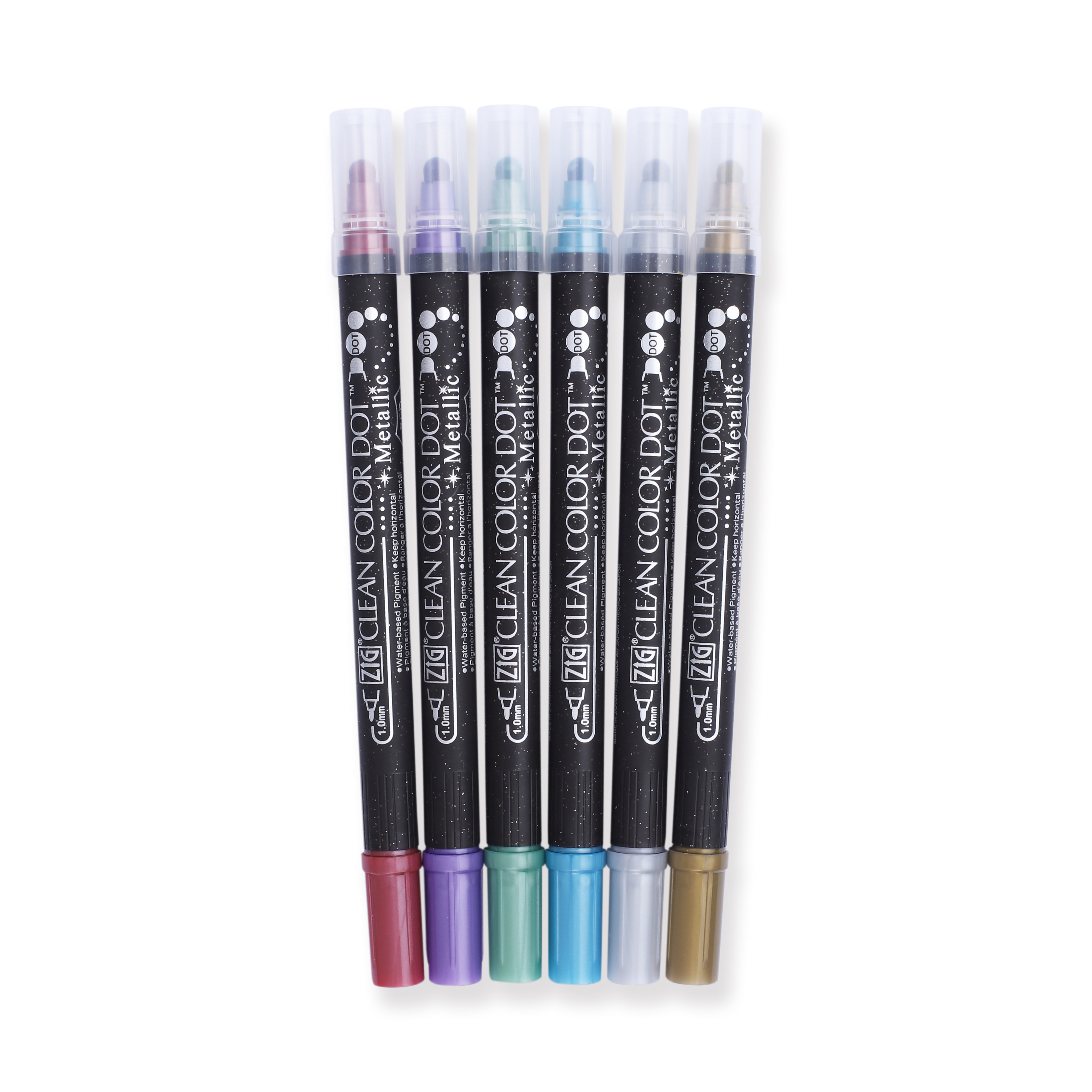 Kuretake Zig Clean Colour Dot Metallic Double-Sided Marker - 6 Color Set - Stationery Pal