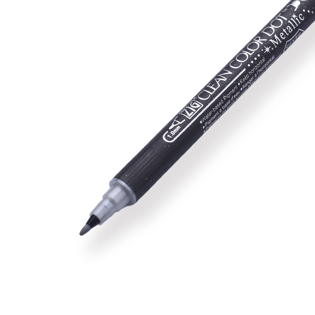 Kuretake Zig Clean Colour Dot Metallic Double-Sided Marker - Silver 102 - Stationery Pal